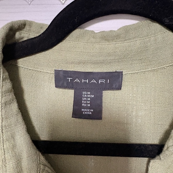 Tahari Olive Button-Up Maxi Dress with Tan Belt - Picture 2 of 3